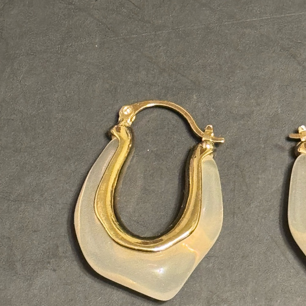 Gold and Opalescent Hoop Earrings - Picture 3 of 4